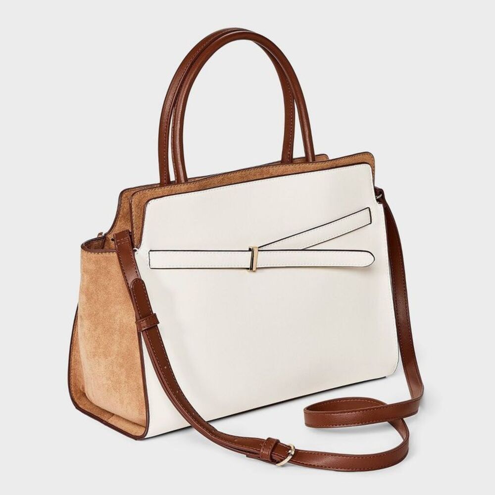 Belted Top Handle Satchel Handbag - A New Day Cream - Picture 3 of 4